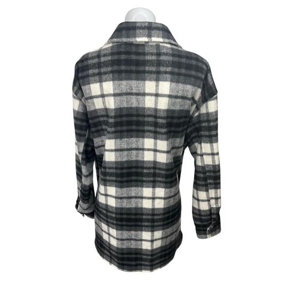 H&M Black White Wool Plaid Checkered Button Down Long Sleeve Shirt Top Jacket L - Picture 2 of 4